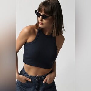 Aritzia Babaton Black Ribbed Cropped Tank Top